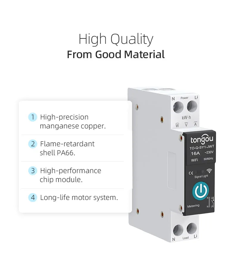 TUYA WIFI Smart Circuit Breaker Energy Meter 1P 16A DIN Rail for Smart Home Wireless Remote Control Smart Switch by APP TONGOU