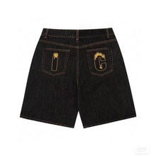 Y2k Summer Harajuku Hip-Hop Gothic Colored Flying Dog Printed Denim Shorts High Street Loose Casual Straight Cropped Jeans