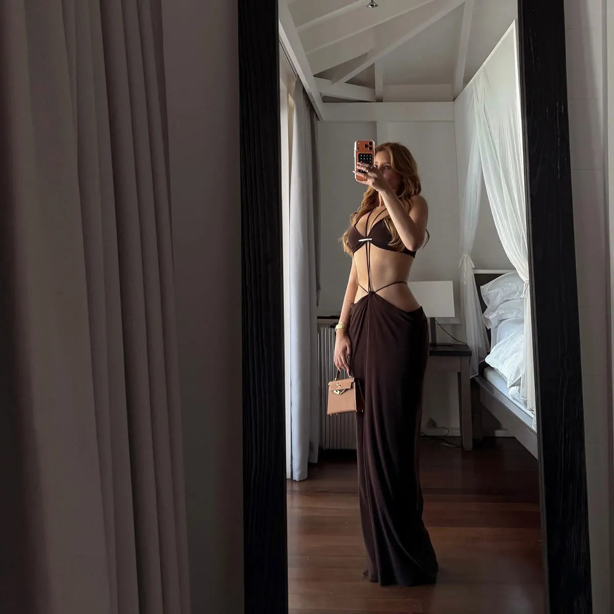Cut Out Maxi Dress for Women Backless Gown Halter Dress Bodycon Beach Vacation Dress Sexy Hollow Out Sleeveless Long Dress