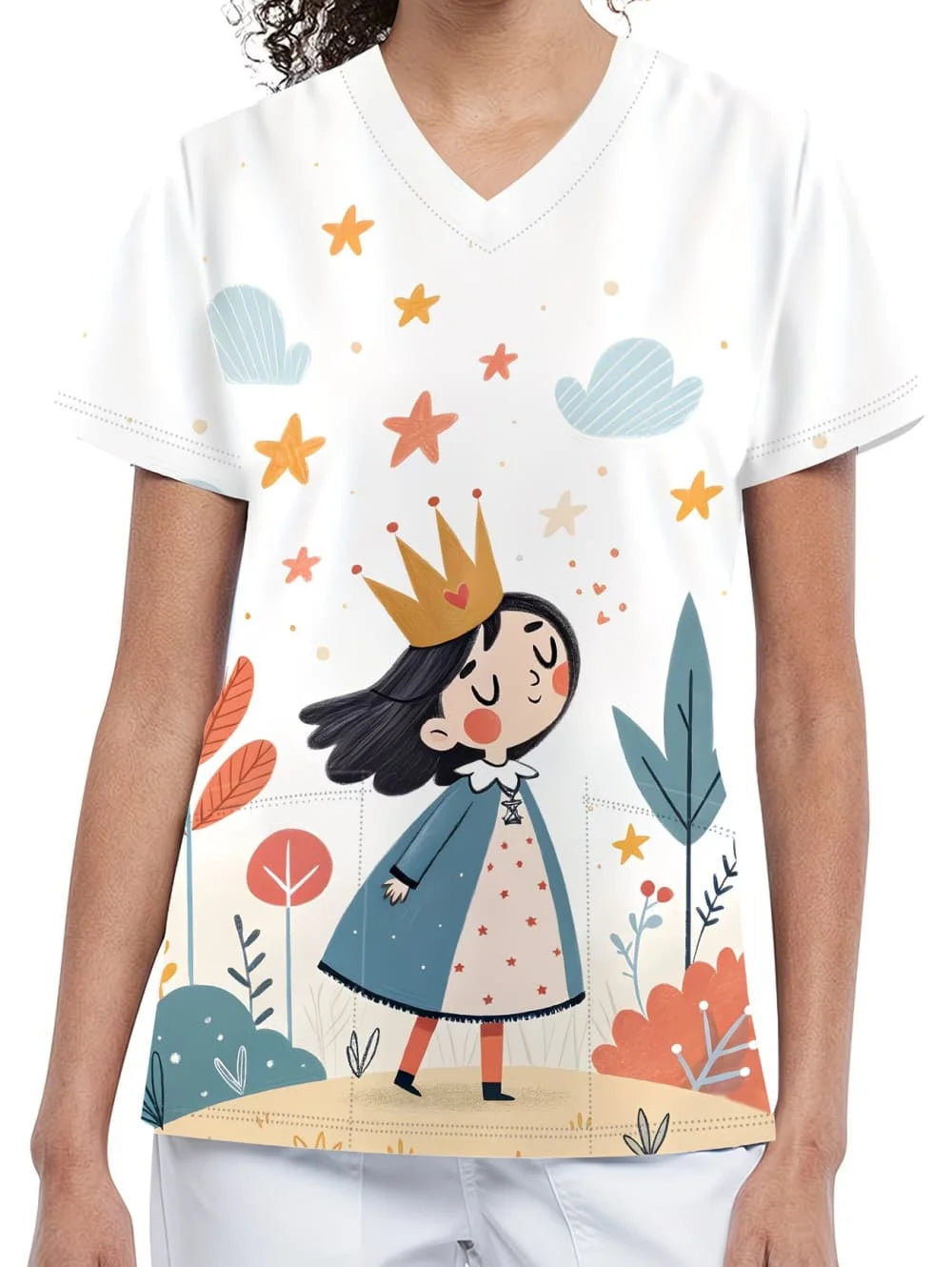 Surgical Uniforms Woman Tooth Cartoon Print Summer Nursing V-Neck Short Sleeve Tops Fashion Dental Microelastic Medical Uniform