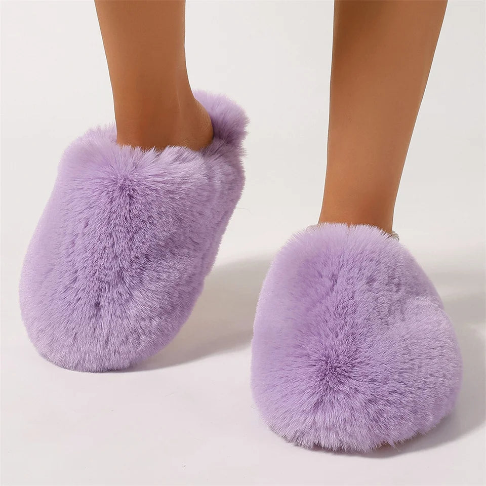 Winter Warm Fluffy Clogs Slippers Women Eva Fashion Fur Slippers For Woman Non Slip Home Slides Soft Faux Fur Fuzzy Slippers