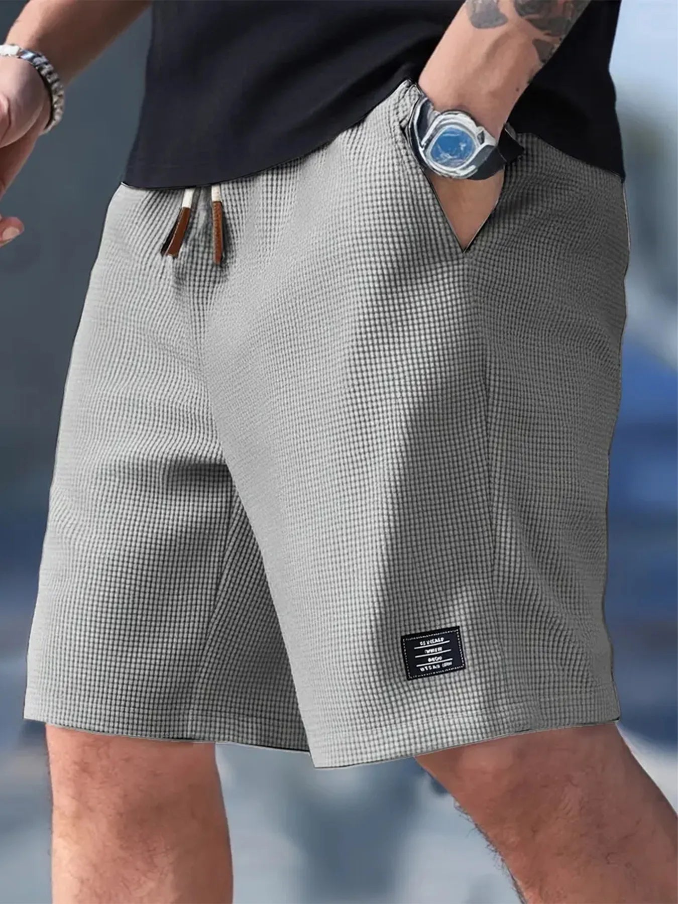 2026 Summer Men's Waffle Texture Casual Sports Beach Shorts Quick Dry Trendy Versatile Bermuda Shorts Streetwear Lightweight
