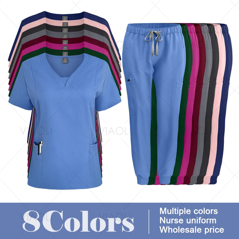 Hot Sales Doctor Uniforms Medical Nursing Clinic Scrub Sets Short Sleeve Tops Pants Suit XS-XXL Medical Accessories Spa Uniforms