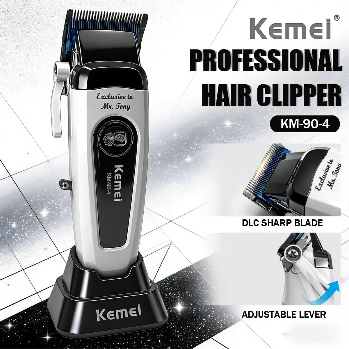 Kemei White 90 4 Hair Clippers Brushless Motor DLC Blade