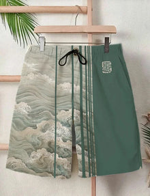 2025 Summer New 3D Japanese Wave Print Men's Street Hip-Hop Casual Shorts Men's Summer Swim Shorts Drawstring Casual Shorts