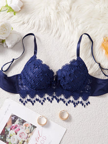 Daily Knitted Bra for Women Sexy Heart Lace Patchwork with Lace Trim Sexy Bras Comfortable Non-Padded Solid Women's Push up Bra