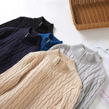 pure Cotton Sweaters Men's High Quality Autumn Cable Knit Christmas Sweater With Zipper Turtleneck Pullovers Zipper Pull Homme