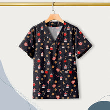 Nursing Uniforms Cartoon Printed Medical Elastic Hospital Doctor Unisex Halloween Christmas Costumes Women Men Nurse Scrubs Tops