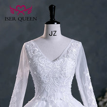 Customized Beaded Pretty Lace Appliques Wedding Dress A line  Long Sleeves V neck Plus Size Wedding Dresses For Women WX0303
