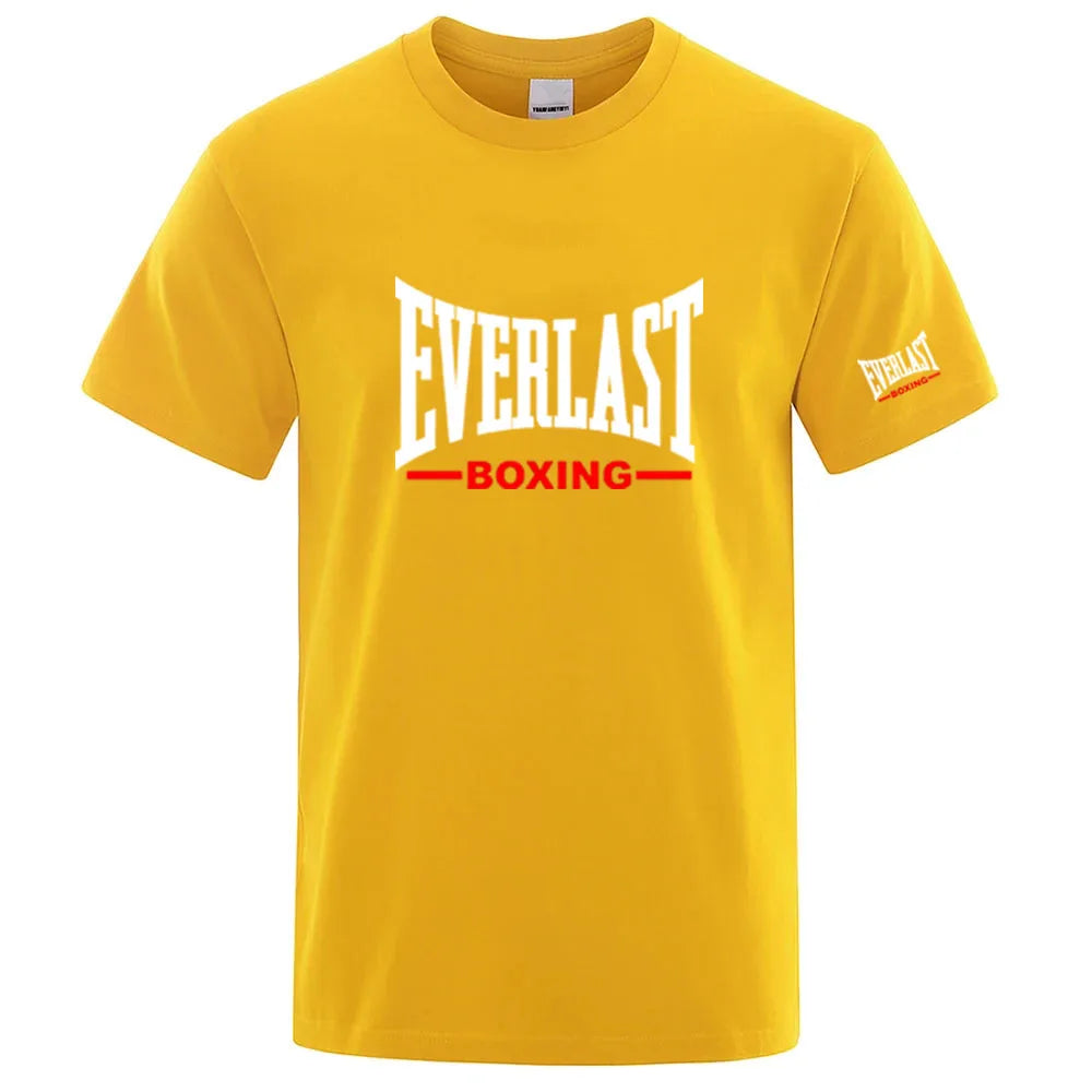 EVERLAST Boxing Logo Graphic T-Shirt Men Black Crew Neck Short Sleeve Casual Sports Training Streetwear Top