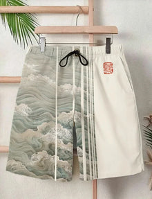 2025 Summer New 3D Japanese Wave Print Men's Street Hip-Hop Casual Shorts Men's Summer Swim Shorts Drawstring Casual Shorts
