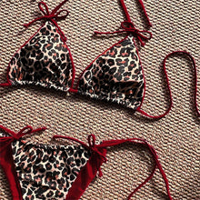 Red Leopard Bikinis Sets Bowknot Triangle String Backless Swimsuit Push Up Halter Extrem Swimwear Thong Women Beach Bathing Suit