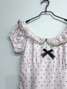 Women Summer Korean Fashion Sweet Bow Tops Vintage Cute Y2K Polka Dot Print Slim Fit Japan Lace Shirt Short Sleeve 2000s Clothes