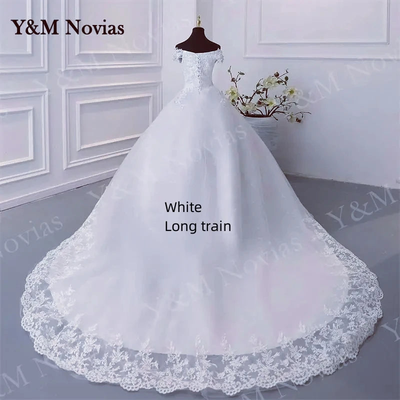 Y&M Novias Off Shoulder Plus Size Vestido De Noiva 2026 New Wedding Dress Train or Floor Customized large Bridal Tulle Mariage