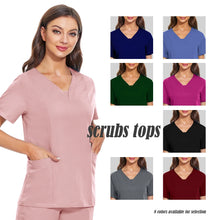 V-neck Short Sleeved Top Fashion Nurse Uniform Dentist Veterinary Work Uniform Unisex Healthcare Nurse Clothing Scrun Women Mens