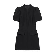KONDALA Elegant Holiday Chic Women Mini Dress Black O-Neck Zipper Short Puff Sleeve Dress Fashion 2026 Spring Summer Party Dress