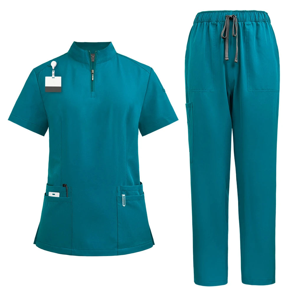 Women Hospital Doctor Workwear Unisex Medical Uniforms for V-neck Nurse Scurbs Set Oral Dental Surgery Work Uniform Short Sleeve