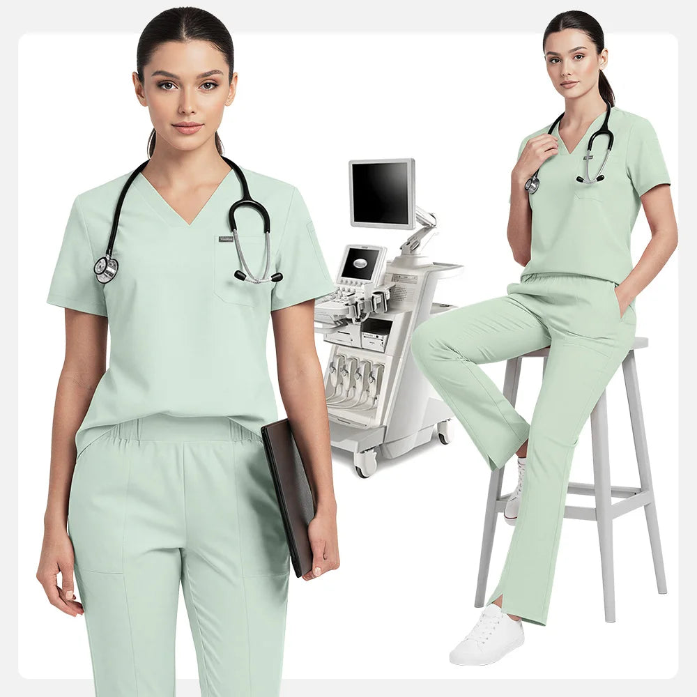 Niaahinn Pet Grooming Non-sticky Hair Workwear Surgical Uniform Medical Nurse Uniforms Women Scrubs Sets Pharmacist Work Clothes