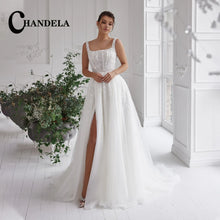 CHANDELA Trendy A-line Wedding Dress Bridal Sleeveless Tulle Lace Appliques Lacing up Brush Train Vestidos Para Mujer Customised