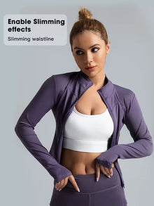 Women Slim Fit Stand Collar Zip Up Yoga Jacket Quick Dry