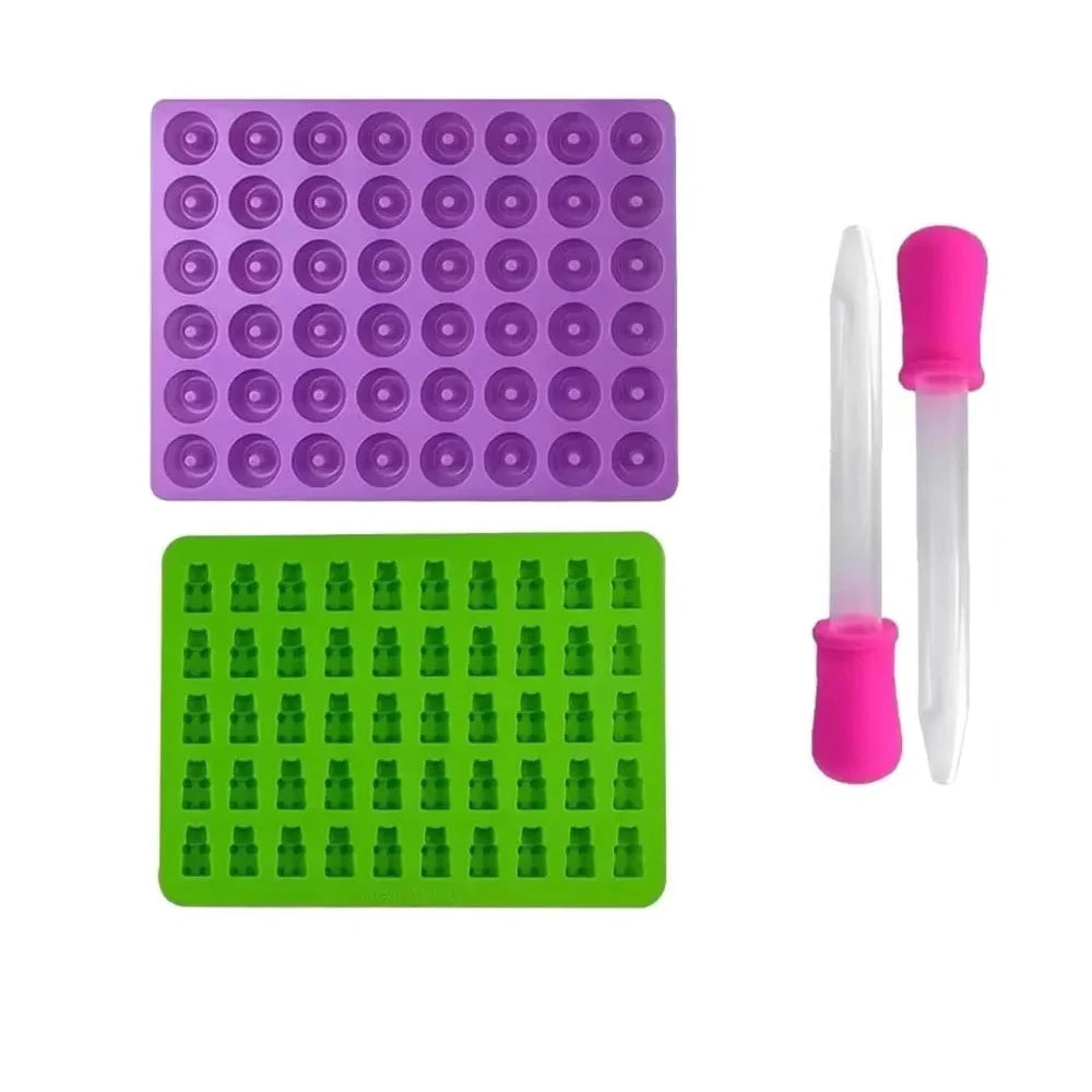 Mini Fudge Molds Silicone Chocolate Fudge Molds with Dropper Non-stick Food Grade Jelly Bear Cake Candy Tools Baking Molds