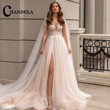 CHANDELA Trendy A-line Wedding Dress Bridal Sleeveless Tulle Lace Appliques Lacing up Brush Train Vestidos Para Mujer Customised