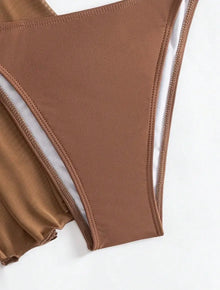 4 Piece Sexy Solid Color Bikini Set With Sheer Cover Up