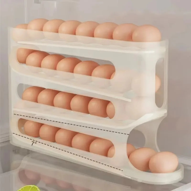 4 Layer Bilayer Fridge Egg Storage Box Ladder Style Automatic Rolling Egg Holder Rack Refrigerator Dispenser Egg Organizer