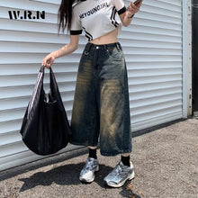 American Vintage High Waist Mid Long Baggy Denim Shorts Women's Casual 2000s Y2K Wide Leg Grunge High Street Style Shorts
