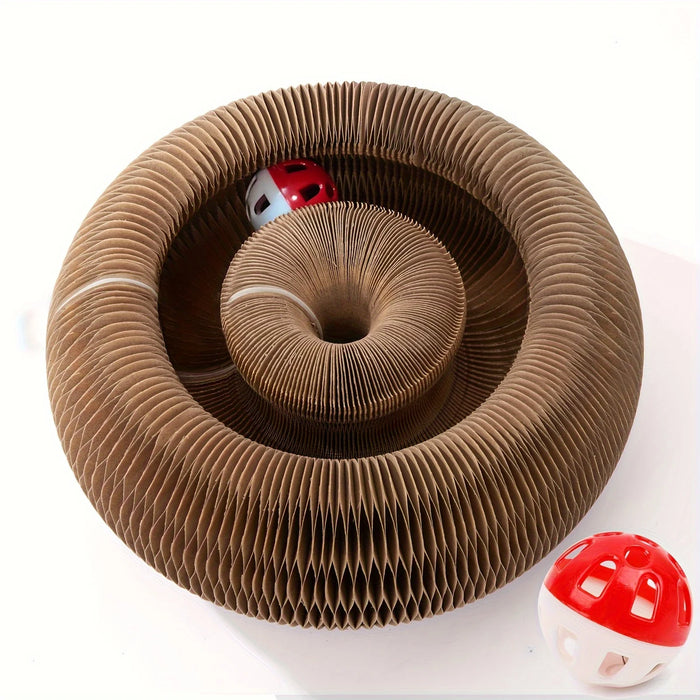 Ultimate indoor interactive mental and physical exercise cat toy, foldable cardboard scratching post