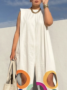 Uoozee 2026 New Women's Sleeveless Wide Leg Jumpsuit Fashion Colorful Circle Cutout BLoose Casual Vacation Black White Romper