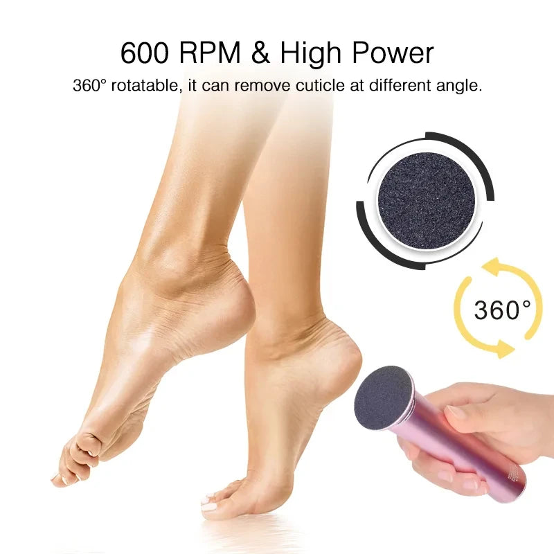 Rechargeable Electric Foot File Callus Remover with 60 Sandpaper Disks Aluminum Pedicure Tool Cordless Foot Care Machine Black P