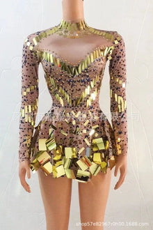 Stretch Sequin Mirror Dress Bodysuit Drag Queen Dancewear