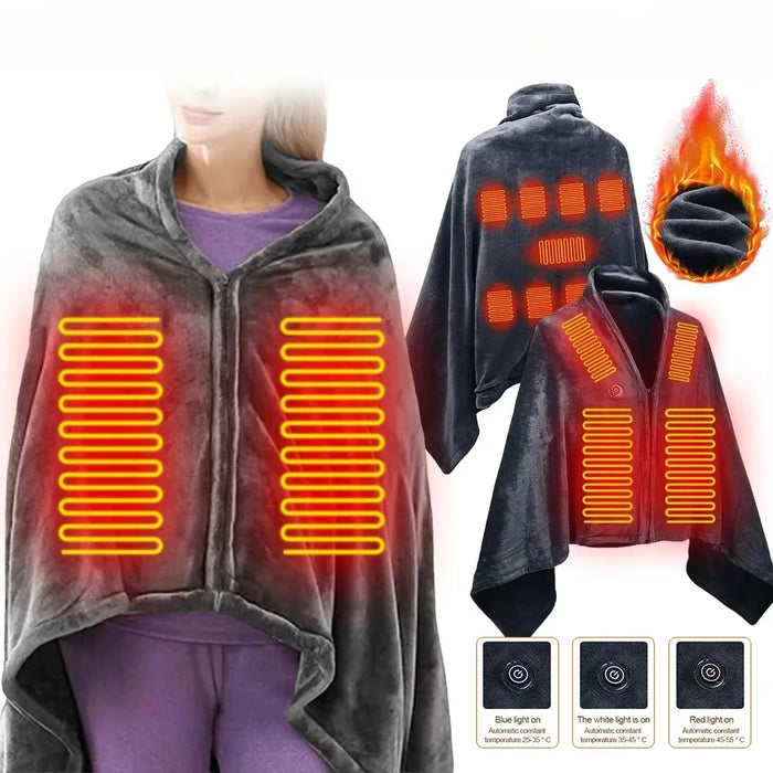 New USB Electric Heated Blanket 3 Heating Levels Fleece Heated Blanket Wearable Heating Lap Blanket for Household and Office