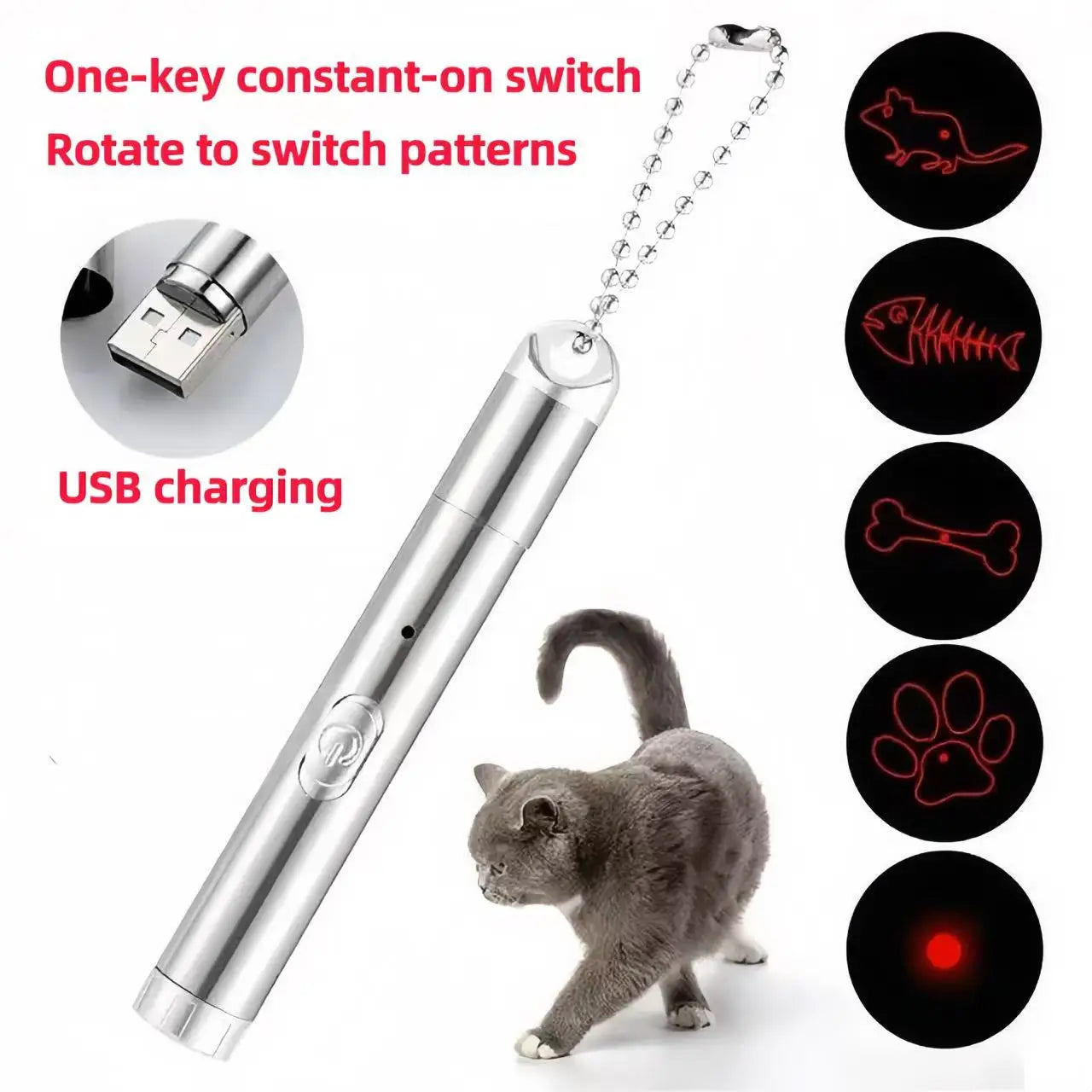 3-in-1 Laser Pen Cat Teaser, Purple Light Illumination Laser Infrared USB Moon Light Cat Toy