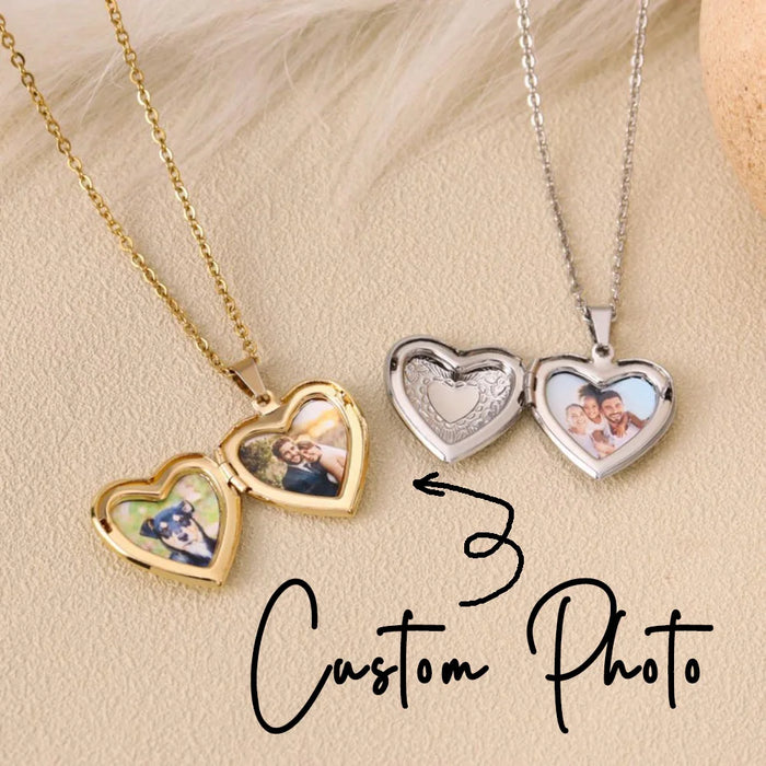 Customized 1/2 Photo Heart Locket Pendant Necklace, Fashion Women Necklace Personalized Souvenir Gifts, Mother's Day Idea Gifts