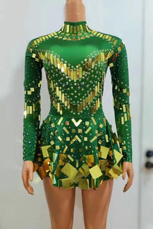 Stretch Sequin Mirror Dress Bodysuit Drag Queen Dancewear