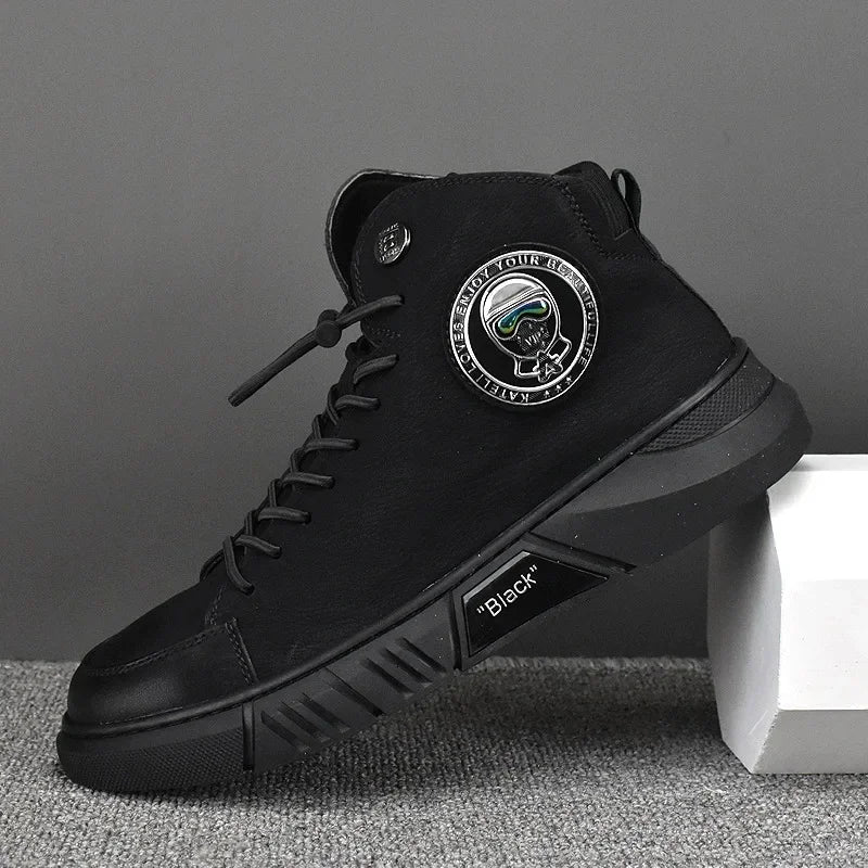 Trendy Breathable Low-Top Fleece-Lined Warm Men's Shoes Autumn/Winter Cow Leather Casual New Thick-Soled Versatile Korean Style