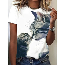 Funny Cat Pattern T Shirt For Women Cute Pet Animal 3D Tee