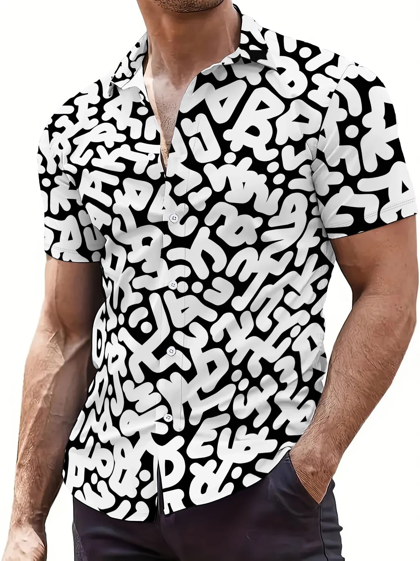 2026 Summer New Style Men's Short-Sleeved Shirt with 3D Letter Print for Street Casual Fashion Comfortable Soft Breathable
