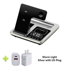 5 in 1 Warm Light Wireless Charger Dock Fast Charging Station for Apple Airpods iWatch iPhone 12 13 14 15 16 17 with Alarm clock