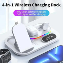 5 in 1 Wireless Charging Station for Apple Devices 15W Fast Alarm Clock LED Light Charger Stand for iPhone Watch AirPods Desktop