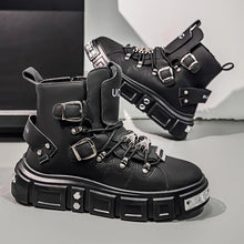 Fashion Rivet Black High top Sneakers Men Leather Design Luxury Shoes Street Gothic Punk Boots Men Motorcycle Boots Big Size 46
