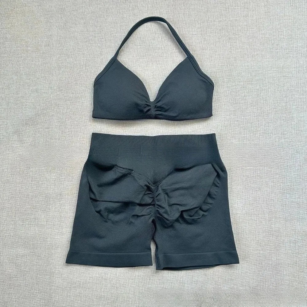 NO Logo Gym impact shorts set Strap Top Women's Long Line Strap Vest Pads Yoga Clothes Fitness Exercise Running Sports Clothes