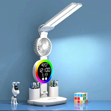 LED Table Lamp with Fan And Clock Display Reading Desk Light for Study Night Light Adjustable Brightness