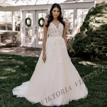 VIKTORIA Fashion Aline Wedding Dresses V-neck Custom-Made Court Train Appliques Sleeveless Robe De Mariée Engagement Plus