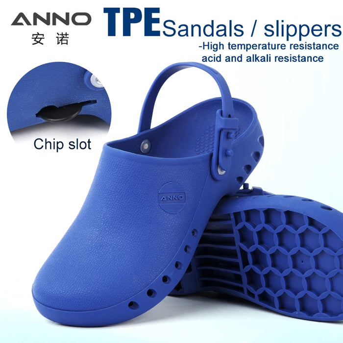 Medical Shoes Clogs with Chip Slot Hospital Foot Wear strap Unisex Wear-Resistant Non-slip High Temperature Disinfection Slipper