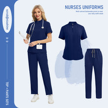 Niaahinn Pants Sets Scrubs Top with Zipper Salon Beauty Spa Uniform Women Men Scrub Uniforms Healthcare Pharmacy Nurse Work Wear