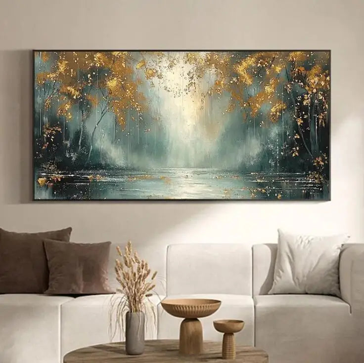 100% Handmade Abstract Oil Painting Original Gold Forest Landscape Wall Art Picture Large Mural For Home Living Room Decor Image