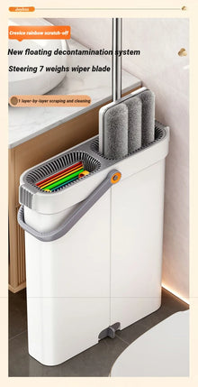 Joybos 360 Spin Mop 33cm Bucket Set Hand-Free Flat Barrel Washing and Squeeze With Scraper Floor Cleaning For Home Wet Dry Mops